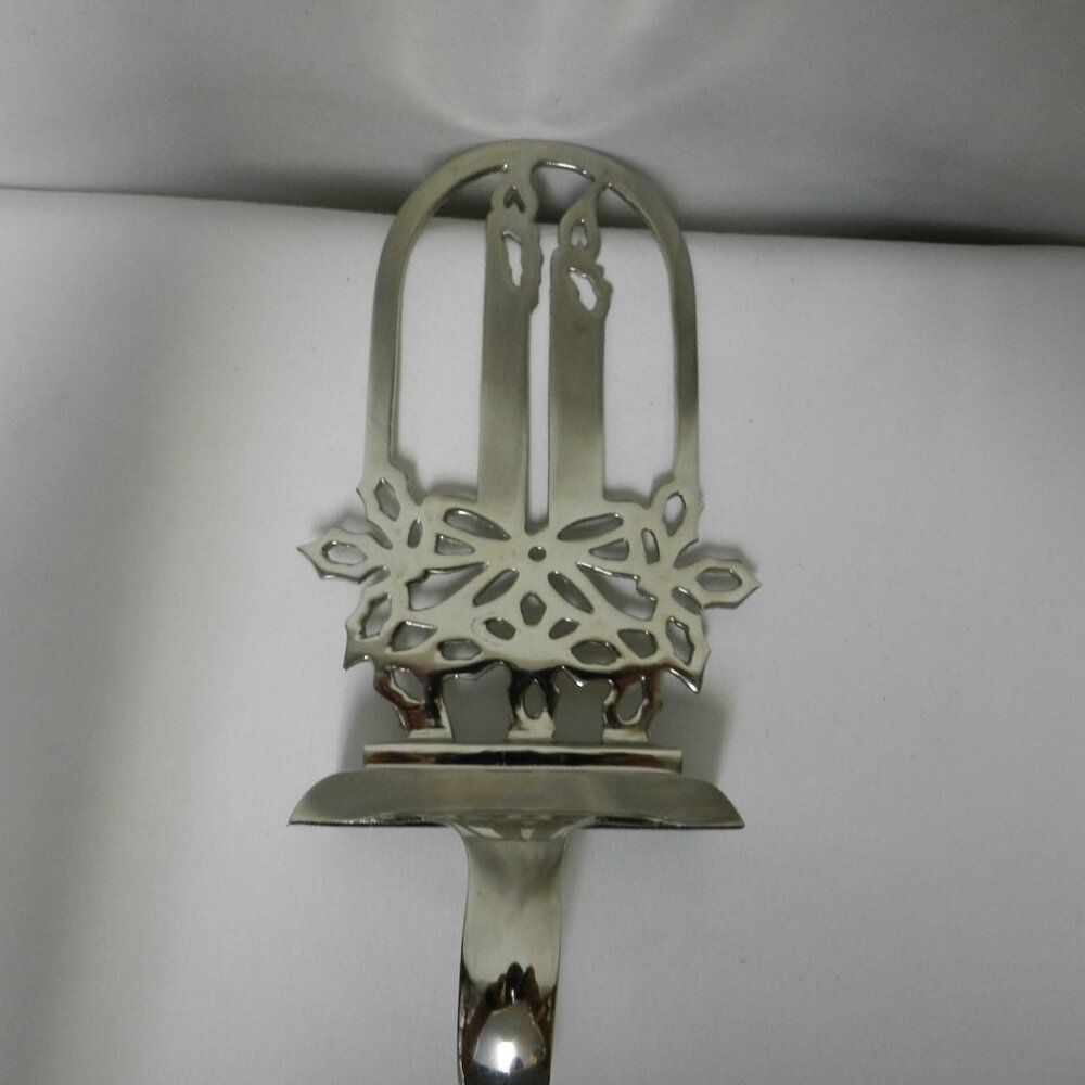 Vintage Candle Poinsettia Snowflake Christmas stocking holder hanger Silver tone